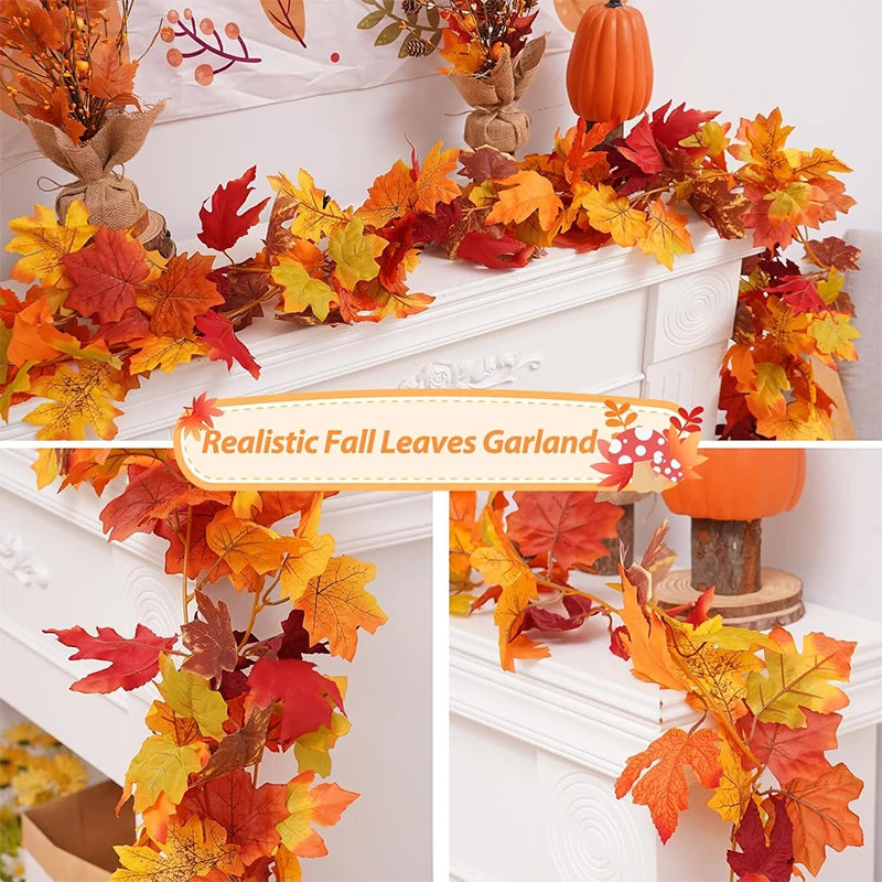 200CM Autumn Artificial Maple Leaf Wreath Fake Leaf Plant Vine