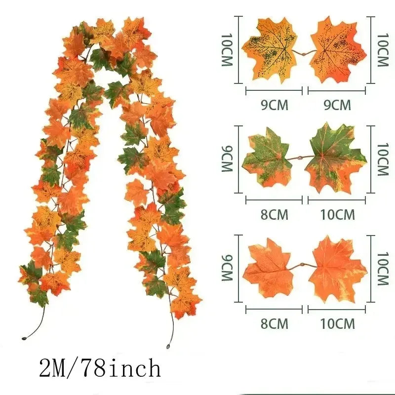 200CM Autumn Artificial Maple Leaf Wreath Fake Leaf Plant Vine