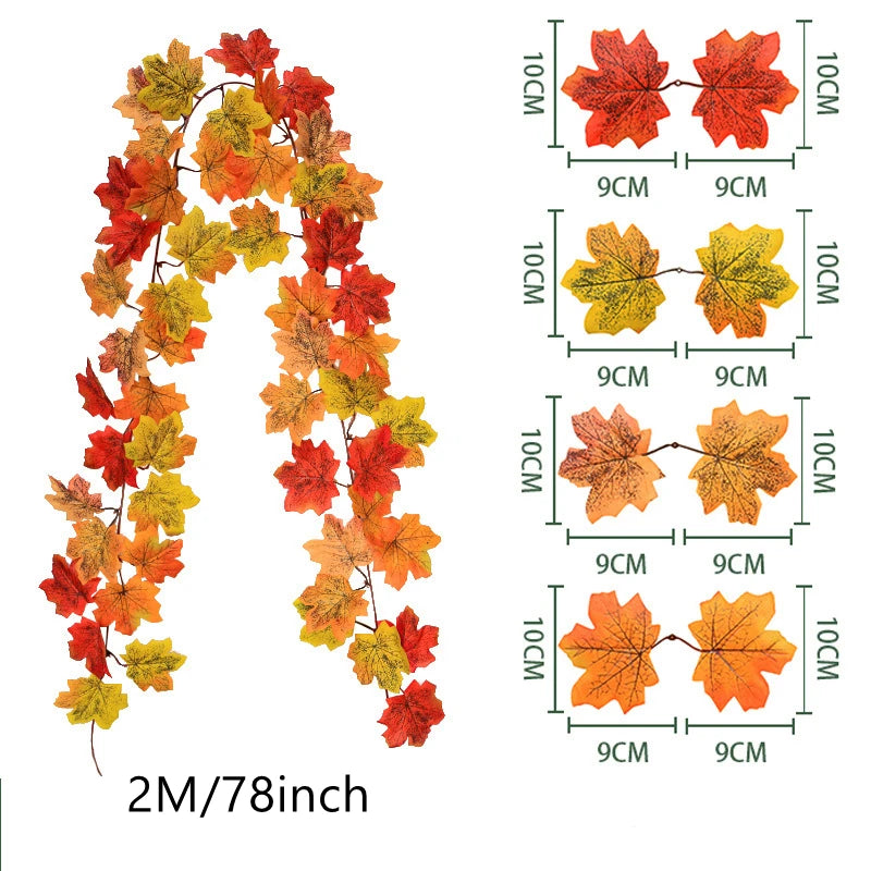 200CM Autumn Artificial Maple Leaf Wreath Fake Leaf Plant Vine