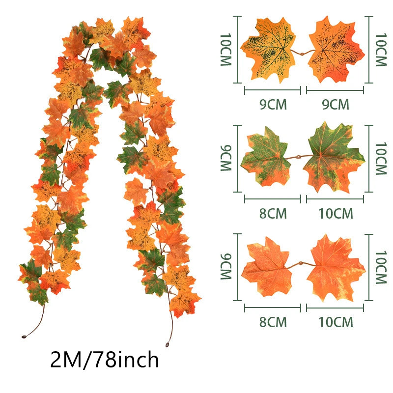 200CM Autumn Artificial Maple Leaf Wreath Fake Leaf Plant Vine