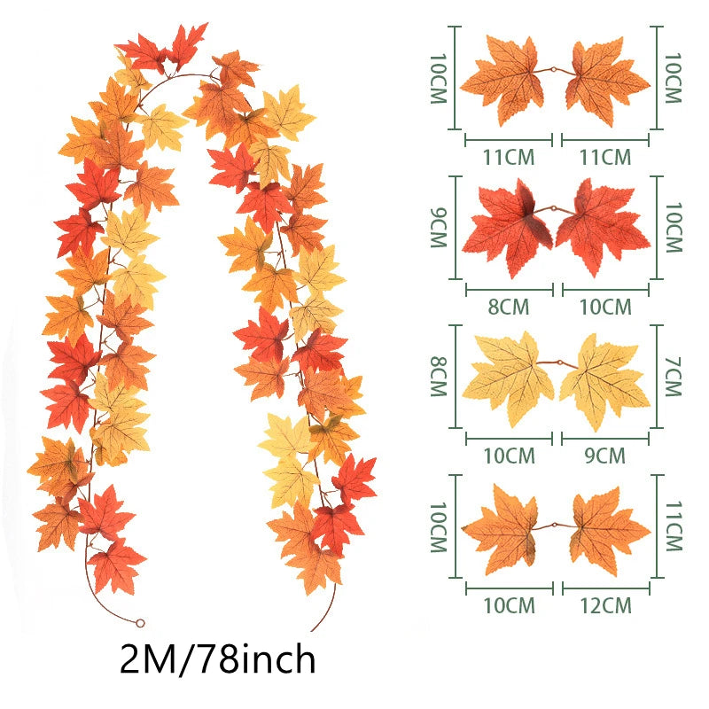 200CM Autumn Artificial Maple Leaf Wreath Fake Leaf Plant Vine