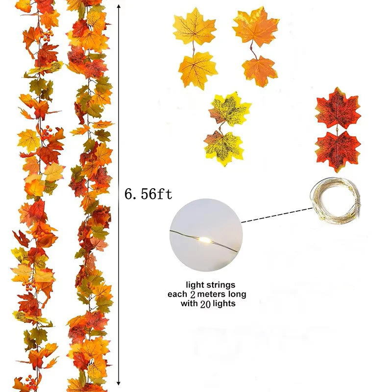 200CM Autumn Artificial Maple Leaf Wreath Fake Leaf Plant Vine