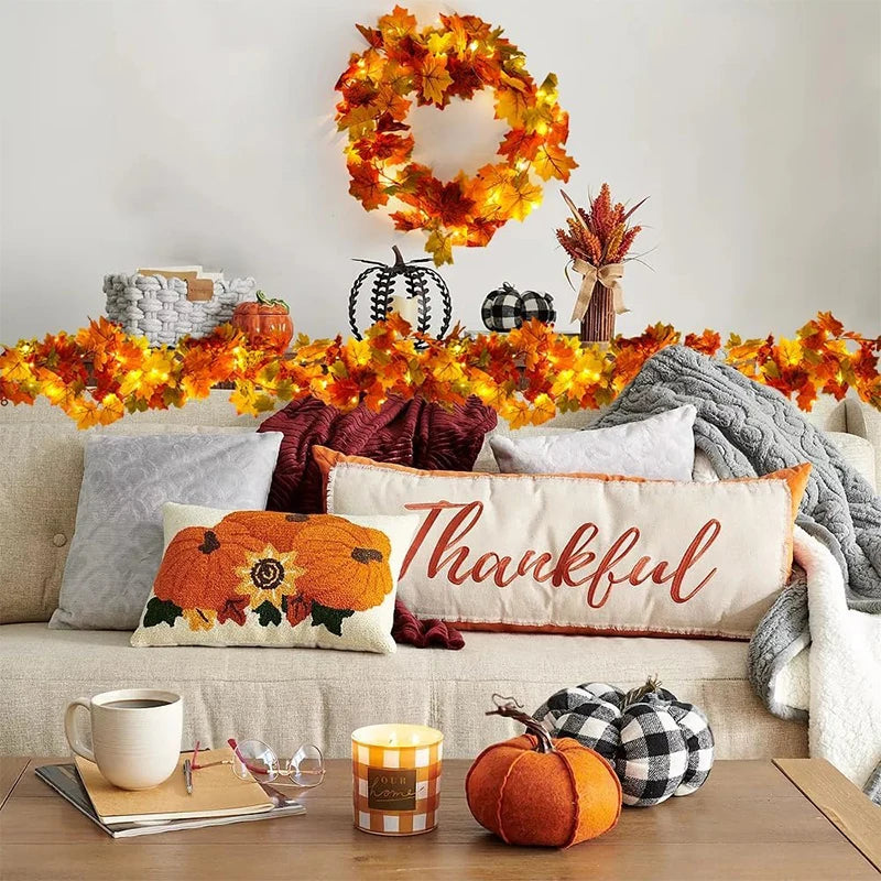200CM Autumn Artificial Maple Leaf Wreath Fake Leaf Plant Vine