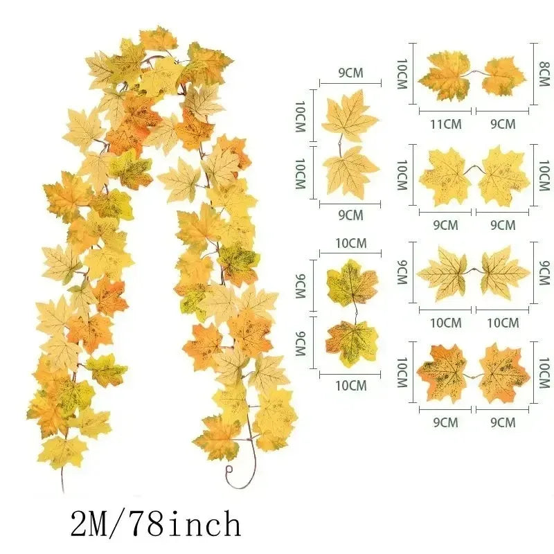 200CM Autumn Artificial Maple Leaf Wreath Fake Leaf Plant Vine