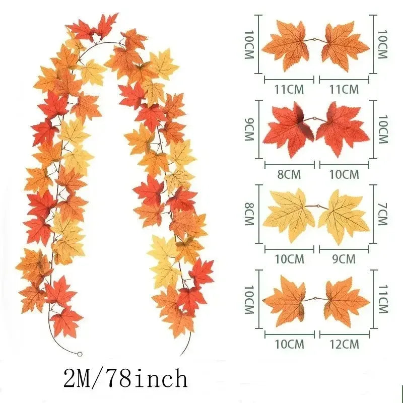 200CM Autumn Artificial Maple Leaf Wreath Fake Leaf Plant Vine
