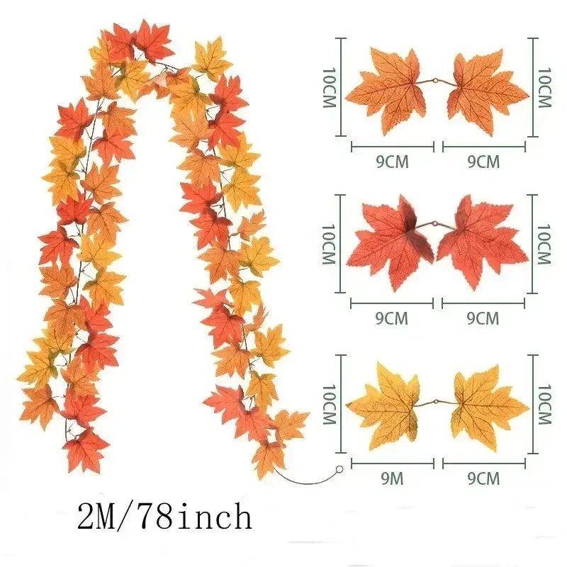 200CM Autumn Artificial Maple Leaf Wreath Fake Leaf Plant Vine