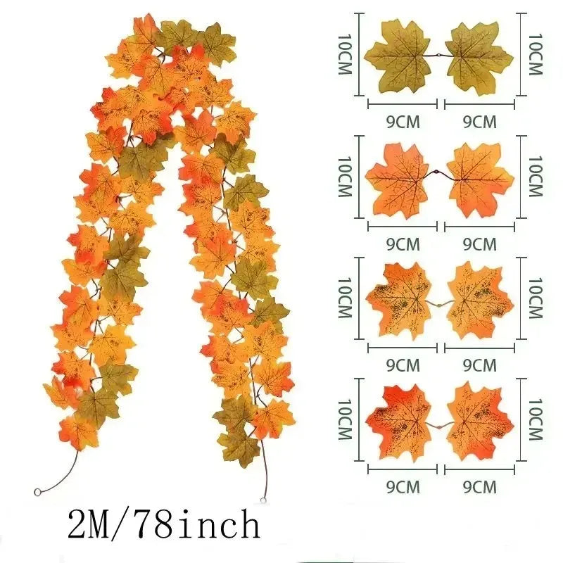 200CM Autumn Artificial Maple Leaf Wreath Fake Leaf Plant Vine