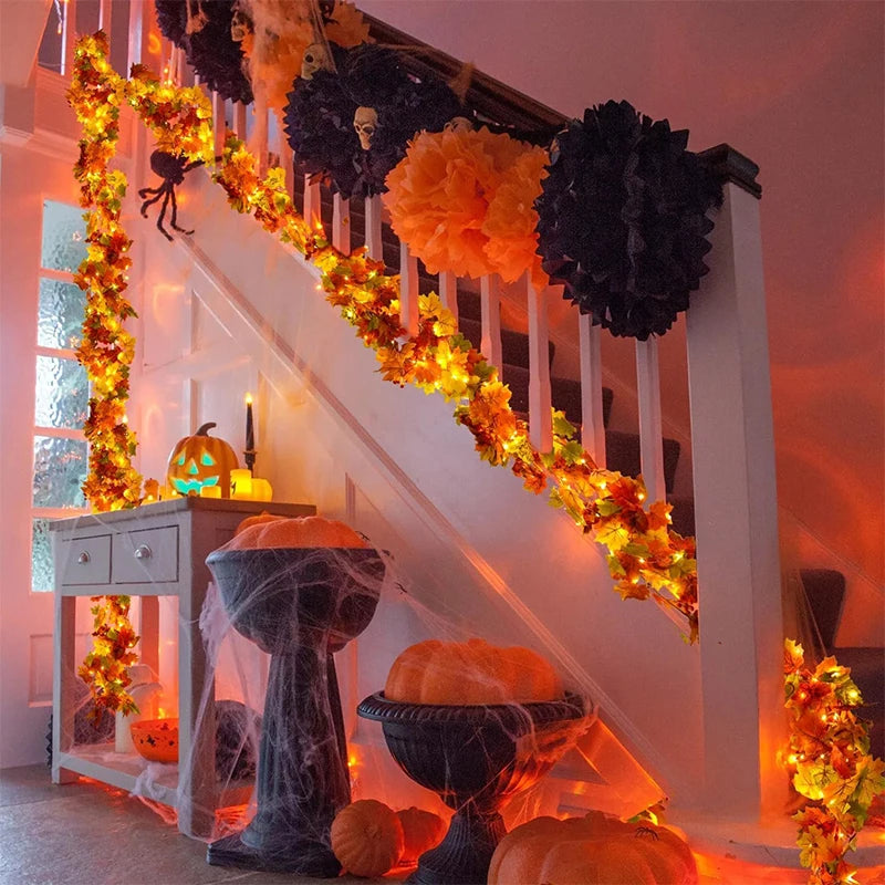 200CM Autumn Artificial Maple Leaf Wreath Fake Leaf Plant Vine