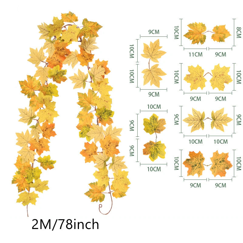 200CM Autumn Artificial Maple Leaf Wreath Fake Leaf Plant Vine