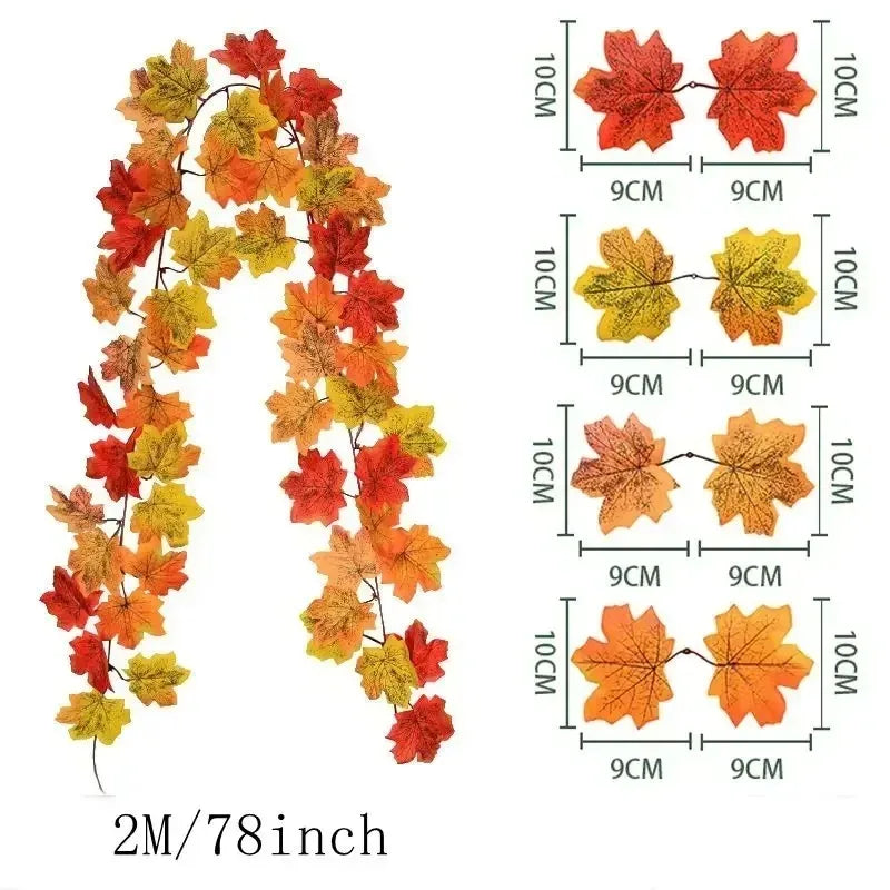 200CM Autumn Artificial Maple Leaf Wreath Fake Leaf Plant Vine
