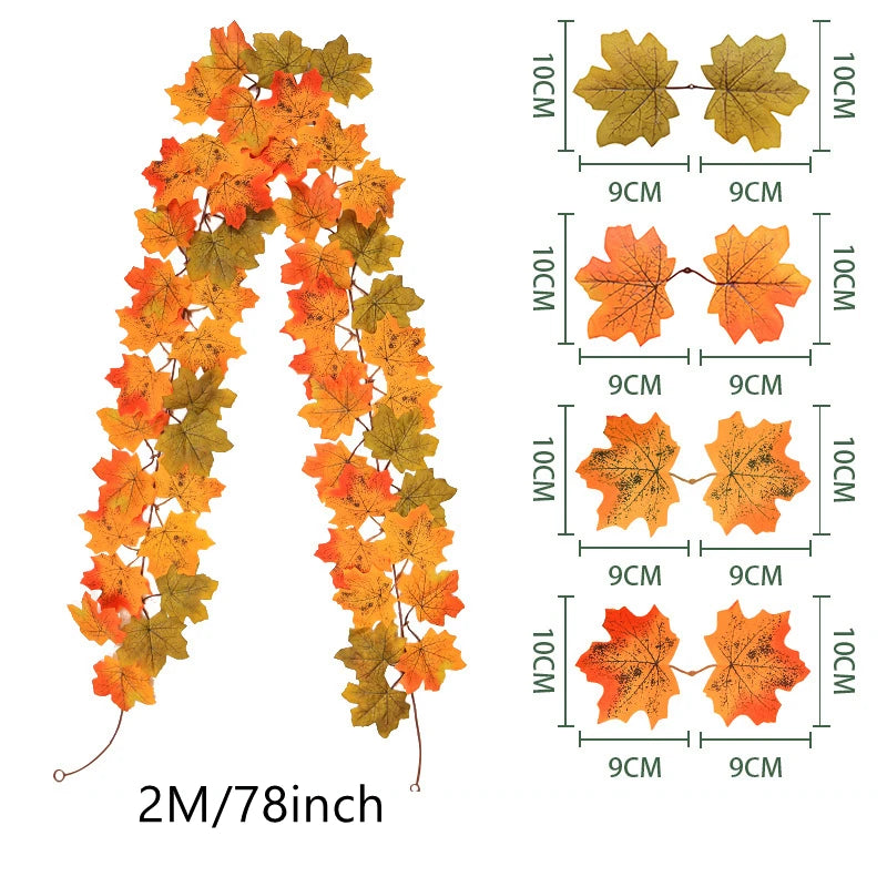 200CM Autumn Artificial Maple Leaf Wreath Fake Leaf Plant Vine